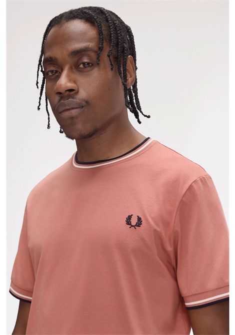 Fred Perry Twin Tipped Tee Putty Pink Ecru Navy Blue Men FRED PERRY | T-shirt | M1588-Y63